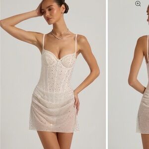 Oh Polly Connie Ivory Crystal-Embellished Mesh Mini Dress US 4 UK 8